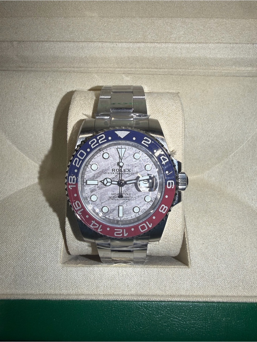 Rolex GMT-Master II Stainless Steel Watch with Blue and Red Bezel
